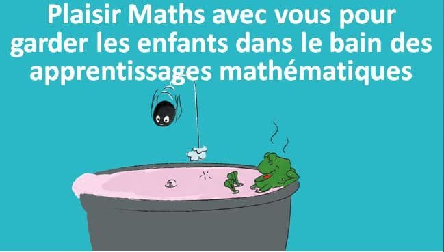 Illustration d'un chaudron avec la phrase « Plaisir Maths avec vous pour garder les enfants dans le bain des apprentissages mathématiques »