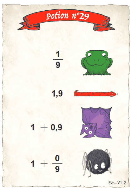 Carte Potion n°29 — décomposer en unité et fraction